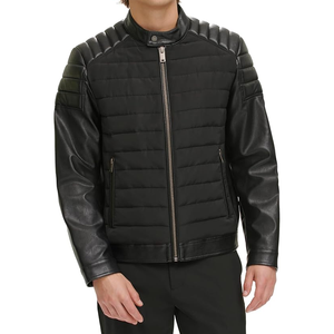Veste en cuir de style motard pour hommes de haute qualité High Street matériau de toile d'origine col montant peau de vache légère peau de vache - Product Image 1
