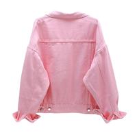 Veste en jean pour femme de haute qualité OEM, couleur rose clair, décontractée, vêtement d'extérieur en jean, veste d'automne, veste en jean à boutons, veste courte pour femme