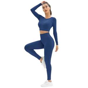 Nouvel ensemble de yoga respirant de haute qualité pour femmes, taille à cordon de serrage, design personnalisable, ensemble 2 pièces écologique, en promotion - Product Image 6
