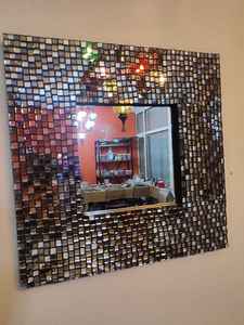 Espejo de Pared Redondo Moderno con Mosaico Plateado, Diseño Decorativo, MDF, Madera, Hierro, 6.0 mm de Grosor - Product Image 6