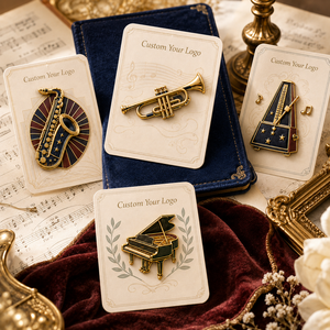 Insignias Metálicas Personalizadas para Conciertos Clásicos, con Relieve 3D de Saxofón, Trompeta, Metrónomo y Piano - Product Image 3