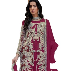 Organza paquistaní con bordado y traje hecho a mano con Stanton Pent con Dupatta para la venta en línea - Product Image 2