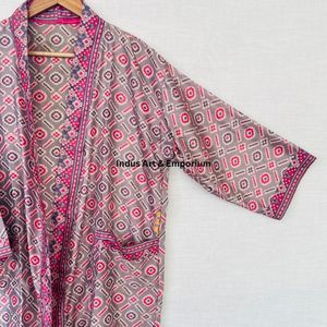 Kimono en coton satiné imprimé bloc à la main vente en gros - Product Image 2