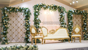 Ensemble de canapés de scène de mariage doré Shahi Look UK Royal Maharaja Style événements de mariage tailles personnalisées chaises en bois de teck meubles de canapé - Product Image 3
