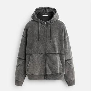 Custom Winter Streetwear Acid Wash Plain Dyed Cotton Fleece Regular Fit <b>Zip</b>-<b>Up</b> <b>Hoodie</b> for Men High Quality <b>Vintage</b> - Product Image 1