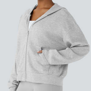 Sudadera corta con cremallera completa para mujer, estilo urbano, hombros caídos, anti-pilling, logotipo impreso en 3D personalizado, sudaderas transpirables para mujer - Product Image 5