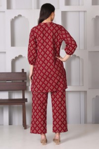 Premium Cotton Knitted Floral <b>Summer</b> Short Slit Button Kurti Palazzo Co-Ord Set Women One Set | Breathable | Casual Ethnic Wear - Product Image 5