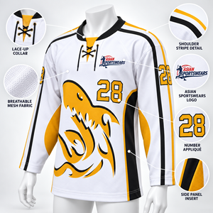 Maillot de hockey sur glace en maille respirante 100 % polyester, anti-humidité, col en V, manches longues, durable, séchage rapide, pour l'entraînement sportif (vente en gros) - Product Image 6