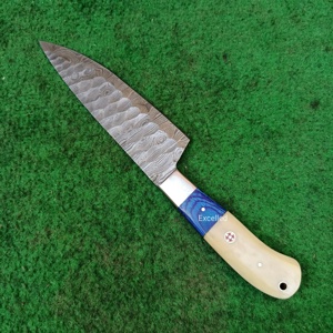 มีดเชฟเหล็กดามัสกัสสำหรับใช้ในครัวมีด้ามจับทำจากไม้และกระดูกสำหรับตัดผักงานตามสั่ง - Product Image 6