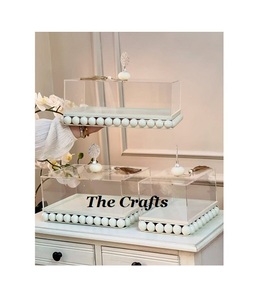 Plateau de service au design classique avec dôme en acrylique, plateau à nourriture pour hôtel, plateau à nourriture et dôme en bois et en marbre, plateau de service - Product Image 6