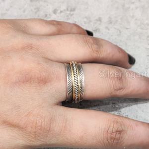 Checker Spinner Band Meditation Ring 925 Sterling Silver Women's Thumb Ring Fidget Handmade Jewelry Eastern Unisex Spinner Ring - Product Image 2