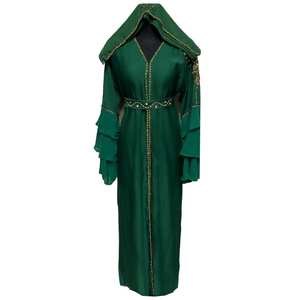Luxe modeste femmes Satin Abaya Farasha Jalabiya robe arabe style de fête avec travail de la pierre et taille naturelle - Product Image 4