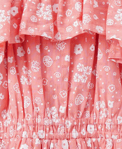 Robe trapèze rouge à imprimé floral pour filles, manches bouffantes, col carré, mini, 100 % coton, avec nœud, style estival mignon - Product Image 2