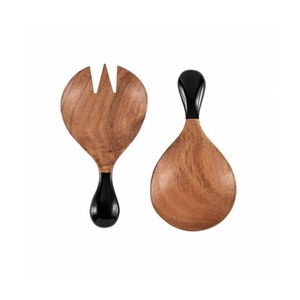 Juego de cubiertos de madera 100% con esmalte brillante para el hogar Juego de cubiertos de ensalada de madera natural con revestimiento de esmalte para mesa - Product Image 4