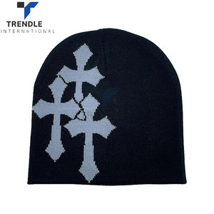 Dark Cross Wool Blend Knit Hat Stylish Checkered Pattern Loose Pile Beanie Warm Soft <b>Winter</b> <b>Cap</b> Cold Weather Autumn Street - Product Image 3