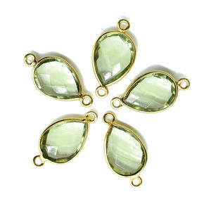 Composants de bijoux en améthyste verte vintage, coupe poire, pierres précieuses, connecteurs de sertissage, pendentif plaqué or, breloques pour boucles d'oreilles - Product Image 1