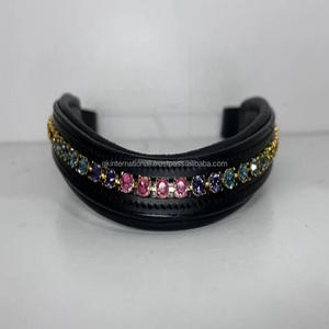 Banda de cuero para cejas de caballo acolchada con canal vacío en todas las formas, con incrustaciones de cristales multicolores, diamantes de imitación, banda para cejas - Product Image 4