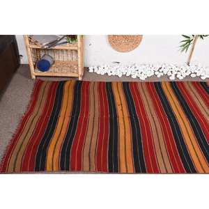 Grand tapis turc rustique rouge noir vintage en laine de 3.6x10,5 pieds avec motif patchwork de support en latex pour décoration de couloir ou de chambre - Product Image 5