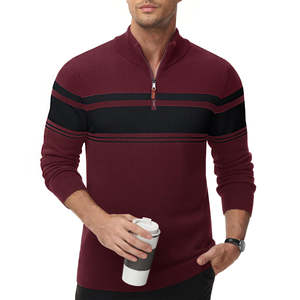 Vente directe d'usine pull à manches longues en coton à col rabattu pour homme tricots côtelés anti-empilage personnalisés OEM ODM - Product Image 3