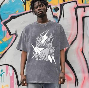 T-shirts personnalisés streetwear pour hommes, style vintage délavé, coupe oversize à épaules tombantes, effet délavé à l'acide, 100% coton toile, col rond - Product Image 2