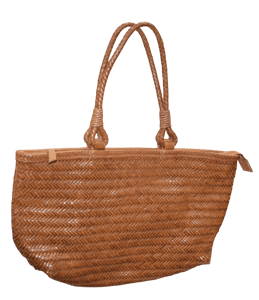 กระเป๋าโท้ทสานมือจากหนังธรรมชาติสีน้ำตาลเป็นมิตรกับสิ่งแวดล้อม พร้อมหูหิ้วแบบถัก น้ำหนักเบาและทนทาน ใช้ได้ทั้งสะพายไหล่และถือ - Product Image 3