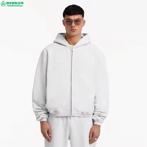 Sweat-shirts à capuche zippés unisexes personnalisés en gros, grammage lourd, 100% coton molletonné/éponge française, séchage rapide, respirant, teint uni - Product Image 2