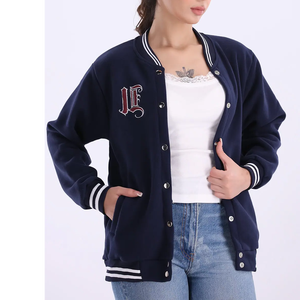 Nouveau bouton unique pour femmes toile Varsity veste brodé motif léopard imperméable séchage rapide respirant courte longueur - Product Image 6