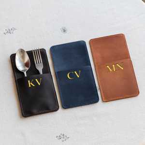 Premium Handmade Eco-Friendly Luxury Genuine Leather <b>Cutlery</b> Holder for Restaurant Dining Accessory LRCH-0009 - Product Image 1