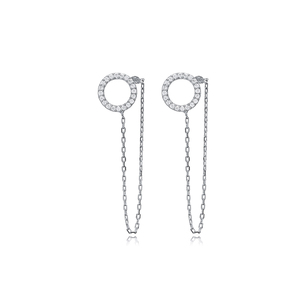 Hollow Design CZ Chain <b>Stud</b> Earring Turkish Handcrafted Wholesale 925 Sterling <b>Silver</b> Jewelry - Product Image 5
