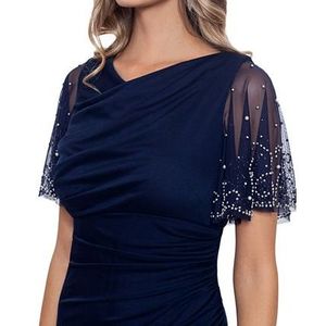 Abito da donna Betsy Adam con volant a cascata, in chiffon blu, decorato con uncinetti, modello a tubino impero, corto al ginocchio XS S M XL - Product Image 3