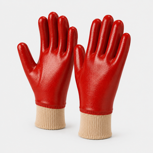 ถุงมือเคลือบ PU สีแดง ป้องกันการลื่น พร้อมข้อมือถัก  แบบเต็มพื้นผิว สำหรับงานทั่วไป คุณภาพสูง  ถุงมือเคลือบ PVC - Product Image 3