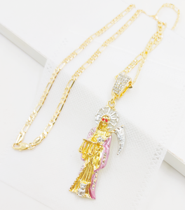 Collar con Amuleto de <span class=keywords><strong>Santa</strong></span> Muerte Chapado en Oro de 18K con Circonitas, Joyería Religiosa Católica, Colgante de Moda para Santería - Product Image 1