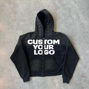 เสื้อฮู้ดดี้ผู้ชายปักโลโก้ส่วนตัว ผ้าหนา 100% ผ้าฝ้าย ซิปฮู้ดดี้ 450gsm 500gsm ทรงโอเวอร์ไซส์ ประดับคริสตัล ลายซันเฟด - Product Image 5