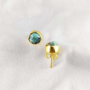 Raw <b>Emerald</b> March Birthstone <b>Stud</b> <b>Earrings</b> 925 Sterling Silver Gold Plated Collate Set Wedding Engagement Party Gift Natural - Product Image 1