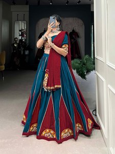 Dernier Designer Pur Rayonne Coton Gamthi Patch Travail Lehenga Choli Par FabZone - Product Image 4