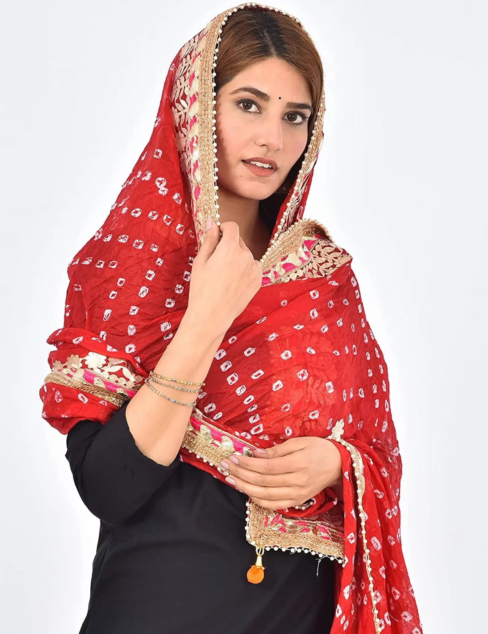 Bandhani Silk Dupatta da donna con sciarpe stile Jaipuri da lavoro Bandhej