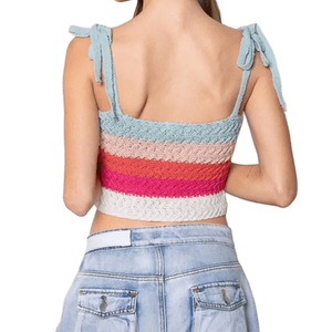 Haut tricoté personnalisé pour femmes <span class=keywords><strong>été</strong></span> sans manches jarretelles couleur bloc rayure doux <span class=keywords><strong>Crochet</strong></span> <span class=keywords><strong>gilet</strong></span> pour femmes - Product Image 2