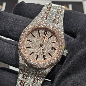 Montre-bracelet de luxe tendance automatique ETA avec diamant Moissanite VVS, clarté VVS améliorée, or blanc, cuir personnalisé, Hip Hop - Product Image 5