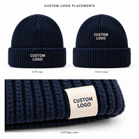 Bonnet en tricot côtelé unisexe avec logo personnalisé en cuir, 100 % acrylique, chaud pour l'hiver, avec revers, pour l'extérieur, vente en gros