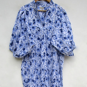 Main bloc imprimé bouffée imprimé pur coton été genou-longueur Vintage robe trapèze dames conception florale pompon cou bouton - Product Image 1