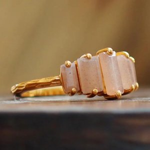 Baguette ตัด Sunstone แหวนออกแบบคลาสสิก925เงินสเตอร์ลิงเติมเต็มด้วยทองแหวนหมั้นผู้หญิงแต่งงาน - Product Image 3