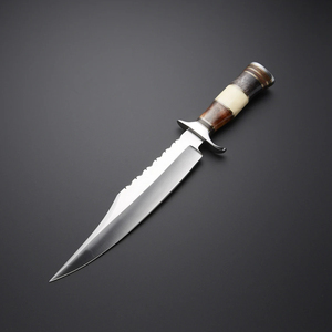 Couteau Bowie de chasse en acier inoxydable fait à la main avec manche en bois et gaine en cuir de style italien de haute qualité personnalisable OEM - Product Image 3