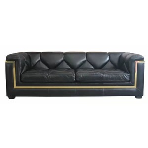 Ensemble de canapés écologiques de luxe moderne de style ferme carré avec cadre en bois finition cuir et or pour salon - Product Image 4