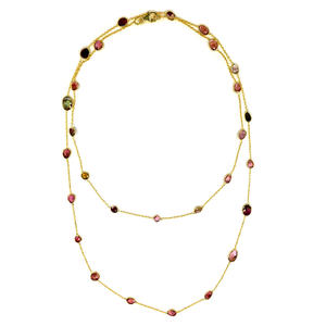 Lightweight Fashion Jewelry 925 Sterling Silver Gold Plated Multi Color Watermelon <b>Tourmaline</b> Gemstones Link Chain <b>Necklaces</b> - Product Image 4