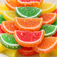 Bonbons gélifiés en gros en forme de tranches de fruits, enrobés de sucre, saveurs orange, citron, pastèque, fruits assortis, gelée molle, en vrac, OEM, marque privée