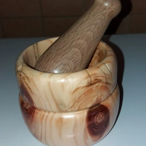 Large wooden <b>mortar</b> <b>pestle</b> ideal for grinding generous quantities of spices herbs seeds mixtures comfortably - Product Image 1