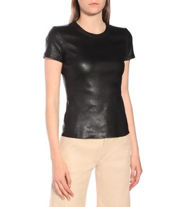 T-shirt en similicuir pour homme, coupe ajustée, col rond, bonne qualité, t-shirts en cuir uni, vente en gros - Product Image 2