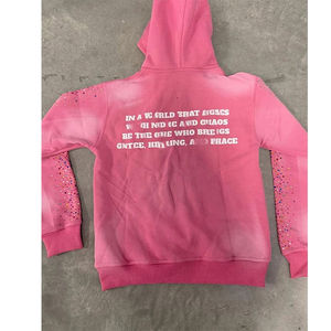 Ensemble de survêtement décontracté personnalisé avec strass, fermeture à cordon, sweat à capuche et pantalon de jogging en molleton 100 % coton - Product Image 3