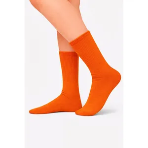 Customizable Logo Plain <b>Orange</b> Sports <b>Socks</b> for Men Women Long Athlete Style Digital Anti-Bacterial Sublimation for Autumn - Product Image 2