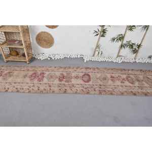 พรมขนแกะตุรกีวินเทจ2.5 x 11.8ft แบบนามธรรมโบฮีเมียนสีเบจสีแดงพร้อมยางรองสำหรับทางเข้าหรือโถงทางเดิน - Product Image 3